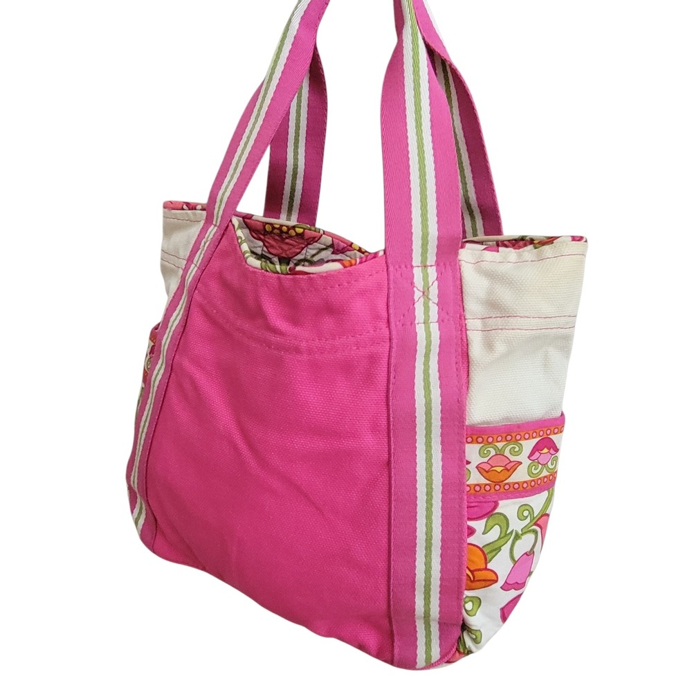 Vera Bradley Pink Floral Canvas Tote Bag Shoulder Bag with Pockets